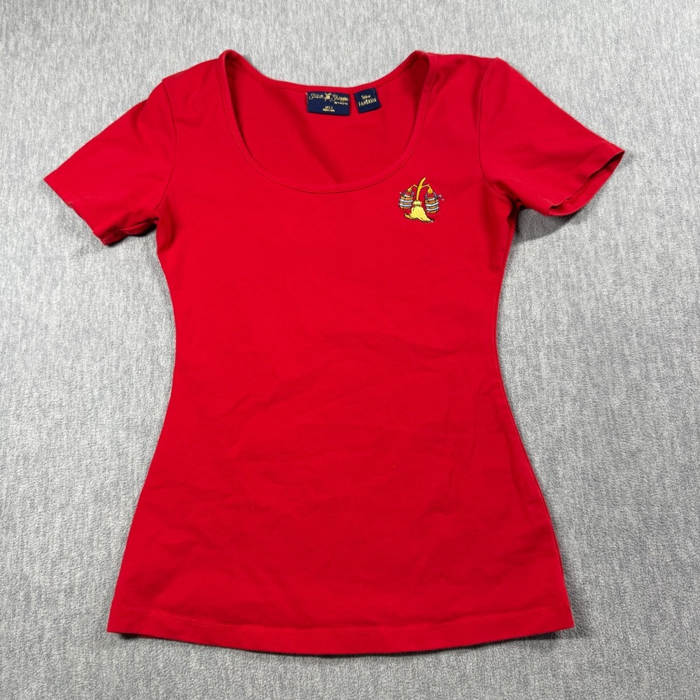Stitch Shoppe Loungefly T-Shirt Womens S Red Disney Fantasia Broom Embroidered
